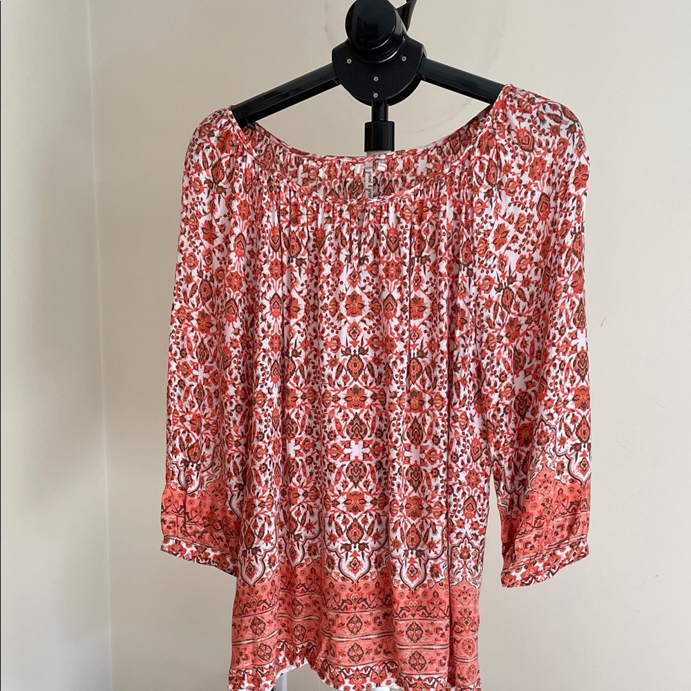 Grand & Greene Coral and White Bohemian Blouse